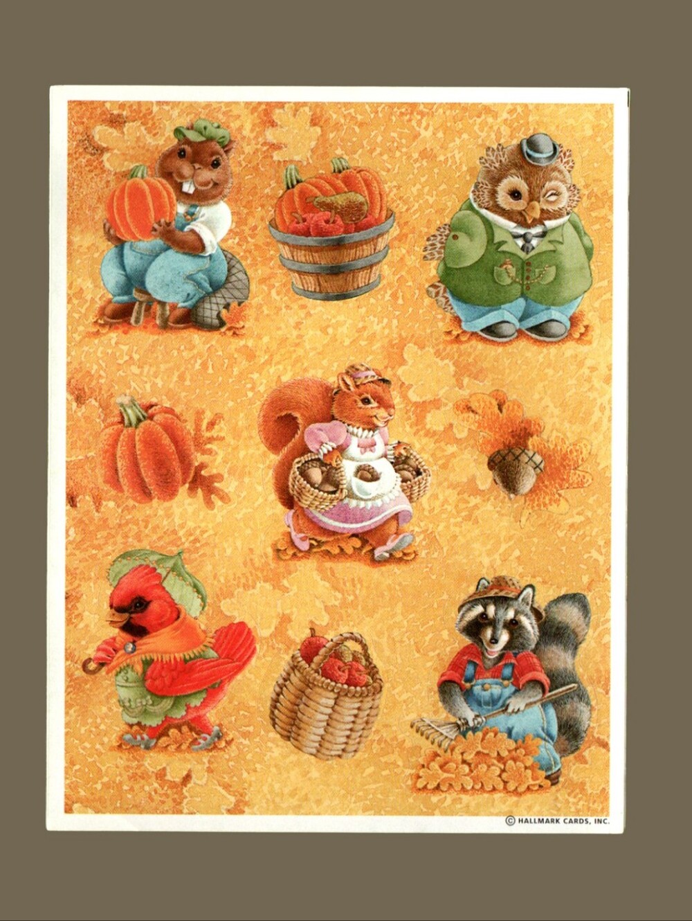 Hallmark Adorable Autumn Animals Vintage Sticker Sheet